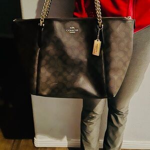 Coach Dark Brown Signature Tote